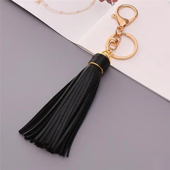 

Leather Rhinestone Bow Key Ring Fashion Long Tassel Keychain Car Bag Hanging Pendant Ornaments Gift