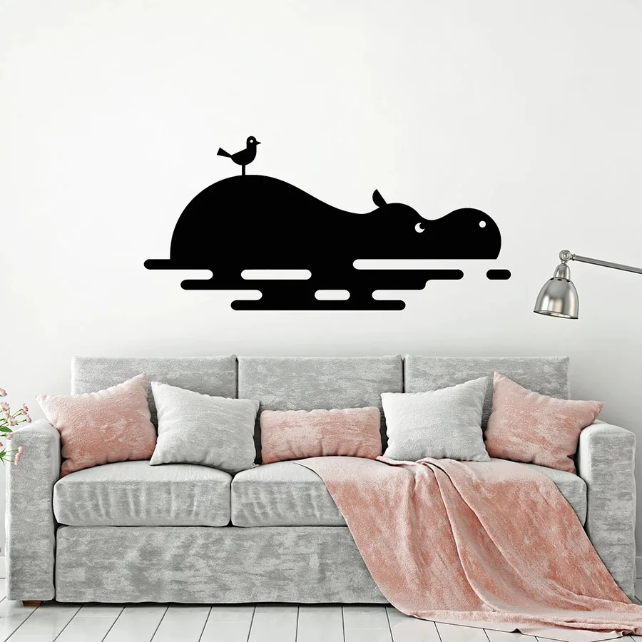 Best Wall Decal Funny Cute Hippo Bird Animals Kids Bedroom Nursery Play Zone Interior Decoration Vinyl Window Sticker Art Mural S1373