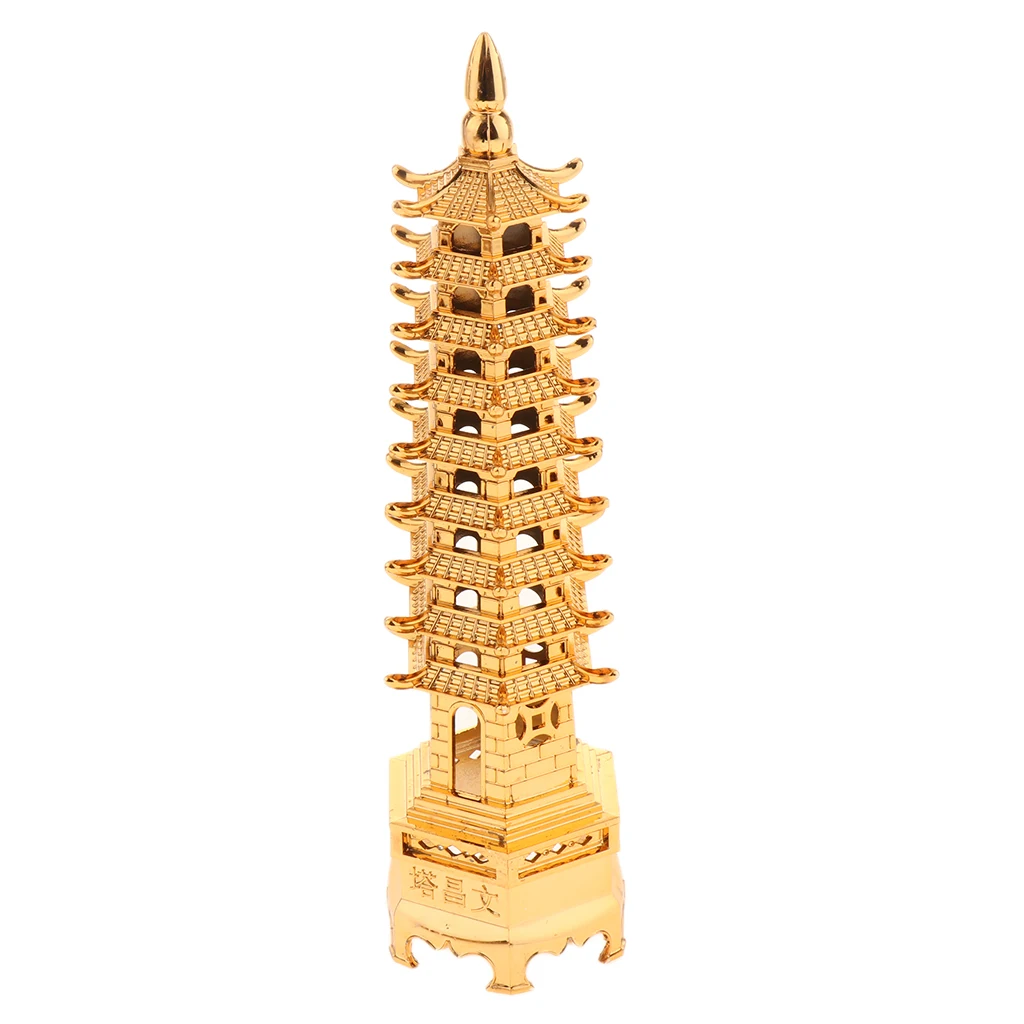 METAL PAGODA CHINA WENCHUANG TOWER HOUSE DESKTOP FIGURINE ORNAMENT FENGSHUI COLLECTIBLE FIGURINES CRAFT