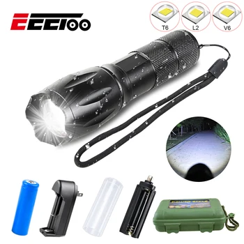 

Led flashlight Ultra Bright Torch T6/L2/V6 Camping Light 5 Switch Modes Waterproof Zoomable Bicycle Light Lantern 18650 Battery
