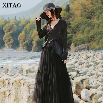 

XITAO Irregular Black White Blouse Fashion New Women 2020 Summer Pleated Goddess Fan Casual Style Loose Elegant Shirt DMY5074