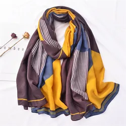 lady Autumn Winter Viscose Shawl Geometric Striped Patchwork Scarf Wrap Pashminas Stole Bufandas Muslim Hijab Sjaal 180*90cm