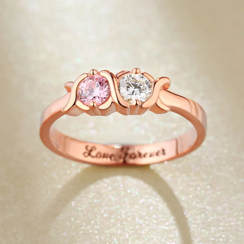 Персонализированное имя выгравировано 2 камней рождения XoXo Love кольцо из стерлингового серебра на заказ кольца для влюбленных поцелуев и объятий кольцо с камнем рождения