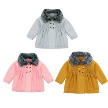 Теплое зимнее пальто для маленьких девочек вязаный свитер с капюшоном и длинным рукавом из искусственного меха для детей от 0 до 24 месяцев, верхняя одежда, куртка, одежда