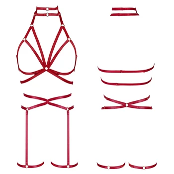 

Harness Elastic Garter Belt Women Harajuku Gothic Wine Red Strappy Adjust Plus Size Crop Tops Sexy Lingerie Bondage Dance Rave