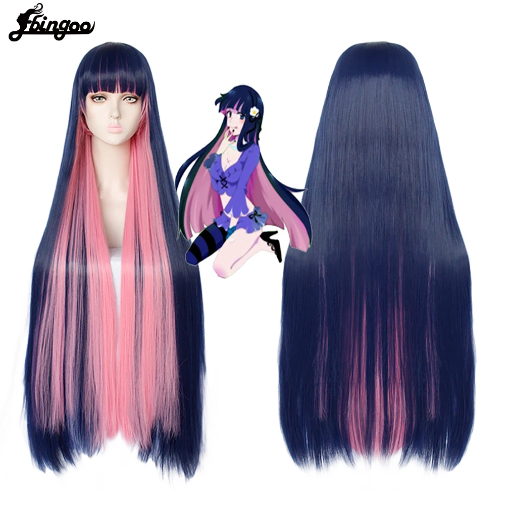 Ebingoo Mioda Ibuki Cosplay Wigs with Bangs Long Straight Blue Pink Synthetic Heat Resistant Fiber Wig For Costume Party