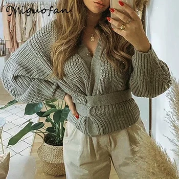 

Miguofan Women Sweater wrap sweaters Cardigans bow jumpers Autumn elegant V-neck elegant loose vintage casual tops cardigans