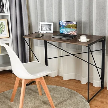 

Home Office Folding Modern Simple Study Computer Desk MDF and PVC Material Tabletop Study Desk with Thick Metal Fame HW59256