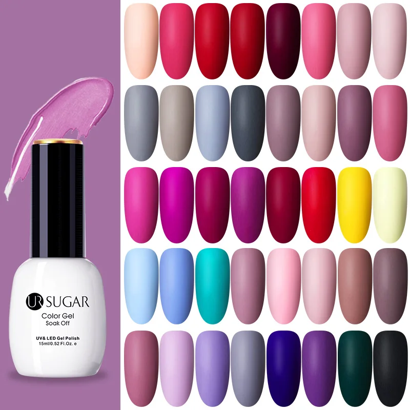 

UR SUGAR 15ml Colorful Matte Uv Gel Nail Polish Hybrid Semi Permanent Nail Art Glue Paint Varnish Tool 50 Colors