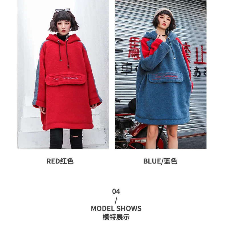 Women Winter Embroidery Loose Casual Thick Fleece Hooded Coat Sweatshirt Female Streetwear Hip Hop Boyfriend Plus Size Hoodie