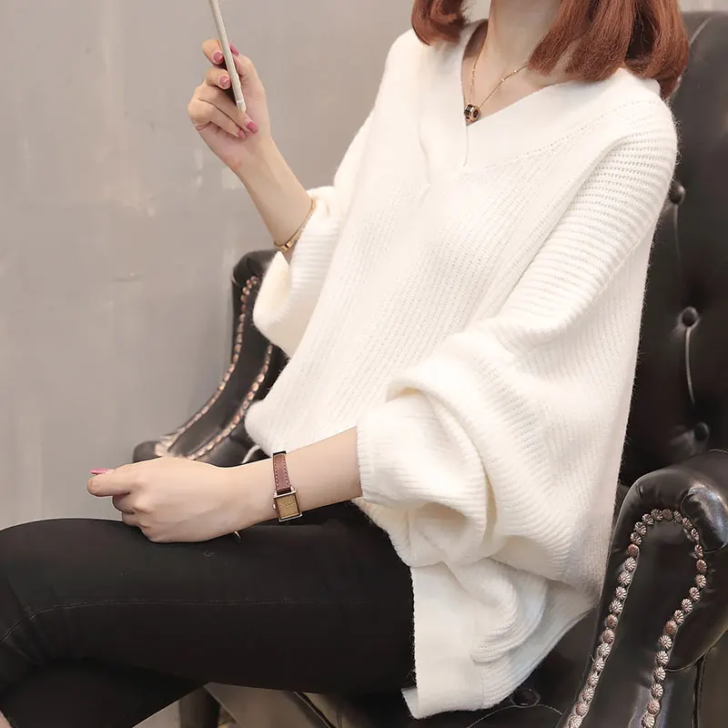 Пуловер, Blusas De Inverno Feminina, хлопок, половина 9307-8822, настоящая фотография, новинка, однотонный, v-образный вырез, летучая мышь, трикотаж, 52-1f, 5 рядов, 4 полки
