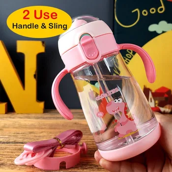 

350ML Sippy Cup With Straw Baby Feeding Cup Kids Learn Drinking Water Milk Bottle With Handle Sling Training Cup Tritan BPA Free