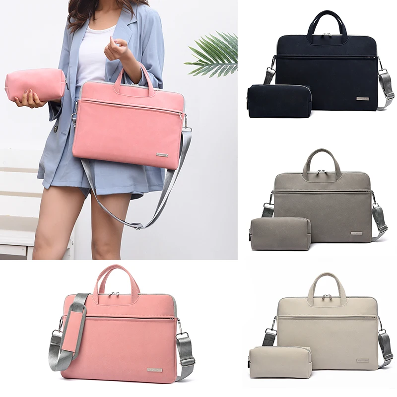 

PU Leather Women Laptop Bag Notebook Carrying Case Briefcase For Macbook Air 13.3 15 15.6 Inch Men Handbags Shoulder Mouse Bag