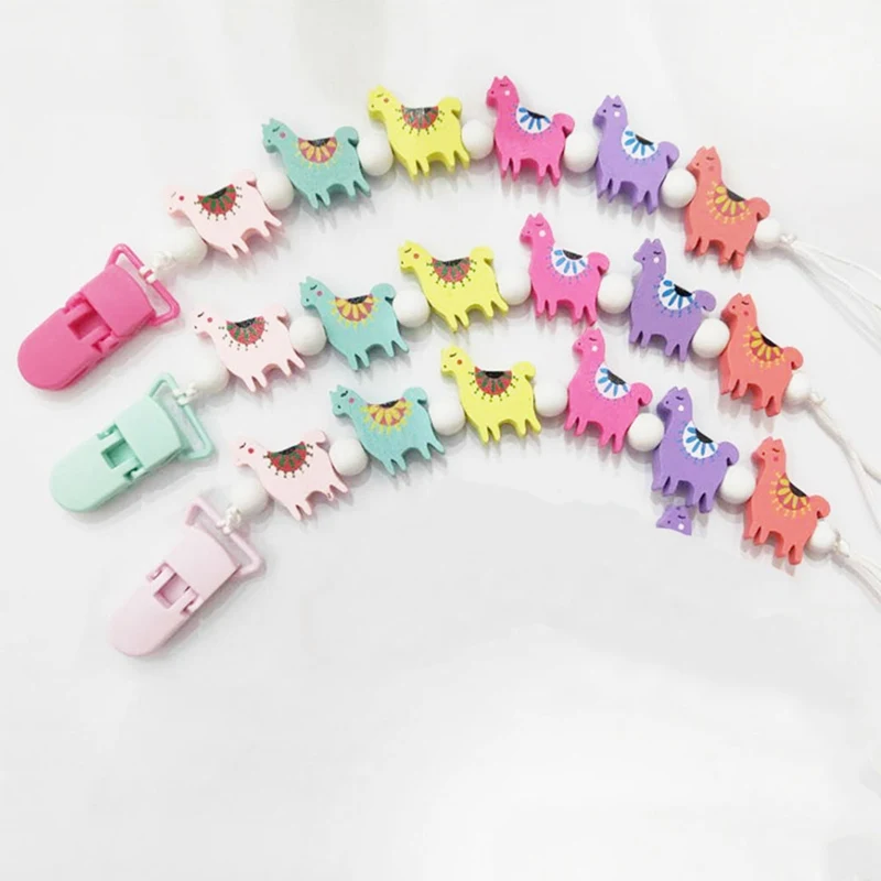 Baby Pacifier Clips Chain Wood Sheep Beads Pacifier Holders Baby Shower Gifts Dummy Toy Teether Anti-Lost Clips Chains