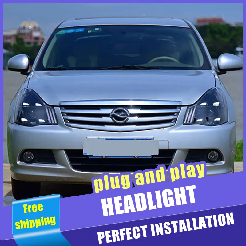 Günstige 2PCS Auto Stil LED scheinwerfer für Nissan Sentra 06 19 für Sentra kopf lampe LED DRL Objektiv Doppel strahl H7 HID Xenon bi xenon objektiv