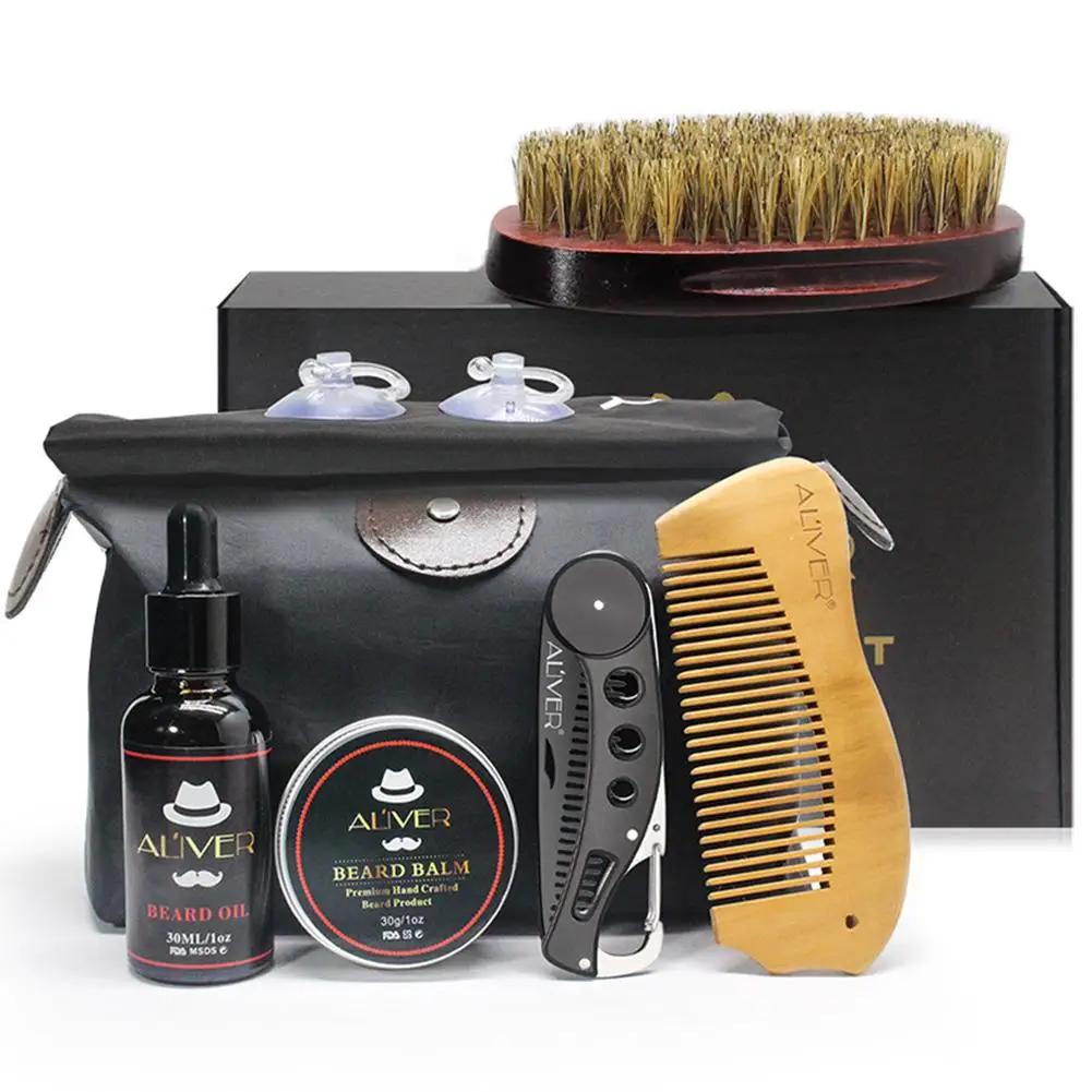 

BellyLady 7 Pcs/set Beard Suit Beard Comb Brush Cream Oil Beard Styling Hair Growth Care Cleaning Kit Hair Loss Products