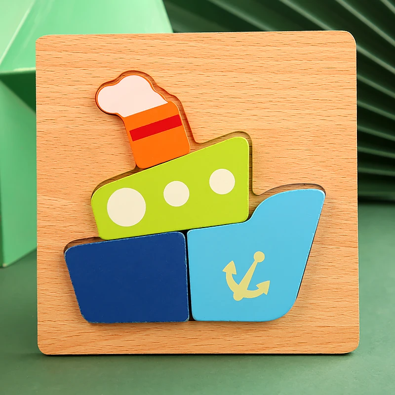 High Quality 3D Wooden Puzzles Educational Cartoon Animals Early Learning Cognition Intelligence Puzzle Game For Children Toys 15