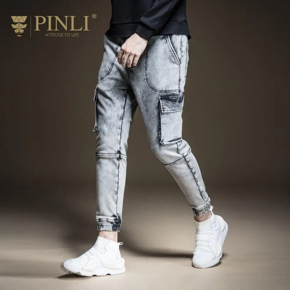 Поддельные дизайнерские одежды Продвижение светильник Pinli осень новые мужские украшения тело туго талии сделать старые джинсы тренд B193416420
