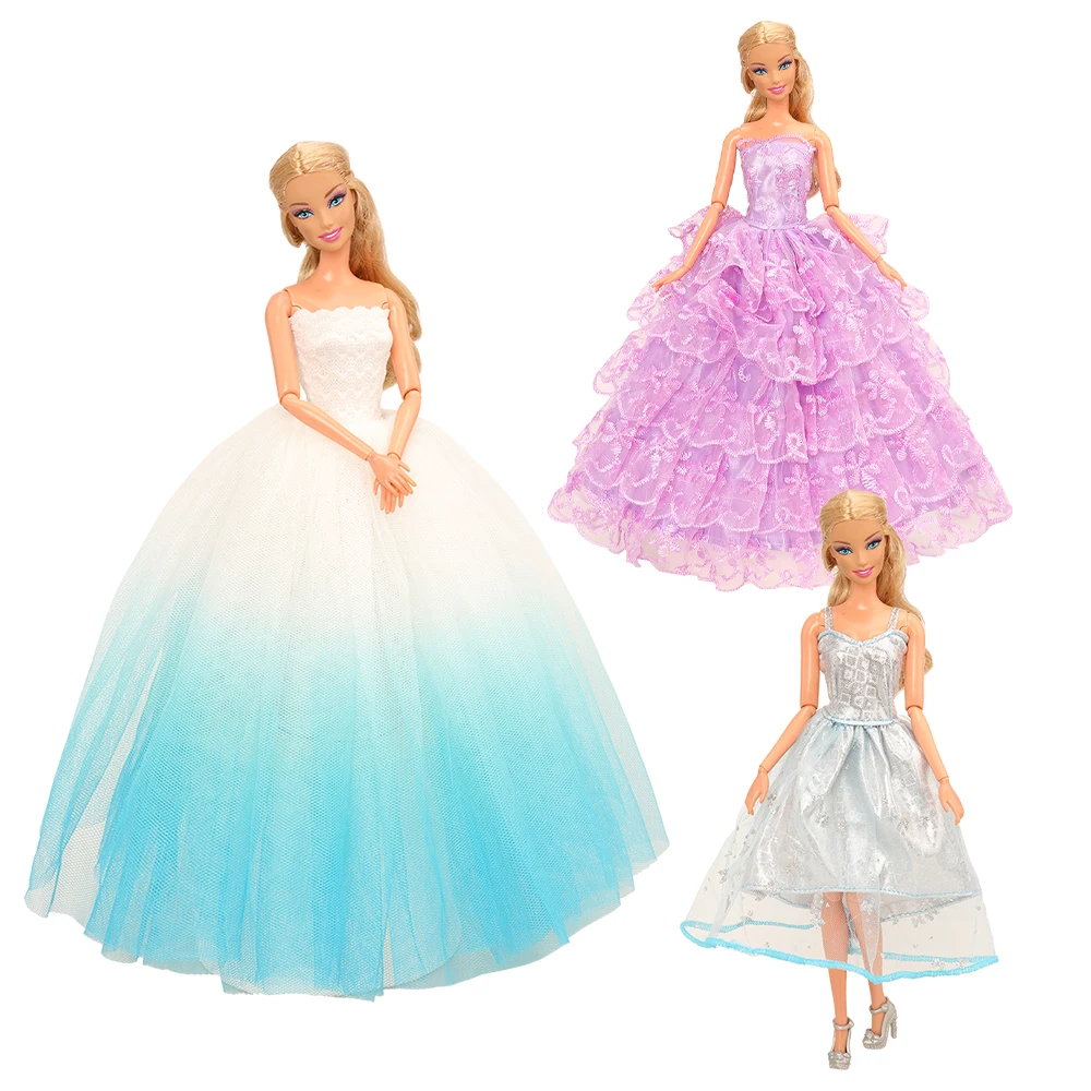 

New Arrive Fashion Handmade 3 items /lot Doll Accessories Long Tail Dresses Clothes Kids Toys For Barbie Dressing Game DIY Gift