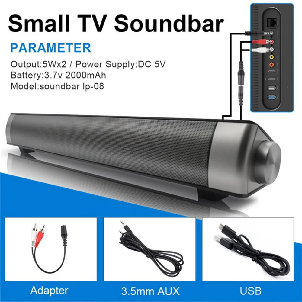 

Small TV Sound Bar LP-08 Wireless Subwoofer Bluetooth Speaker 10W mini portable speakers with TF card battery for smart tv box