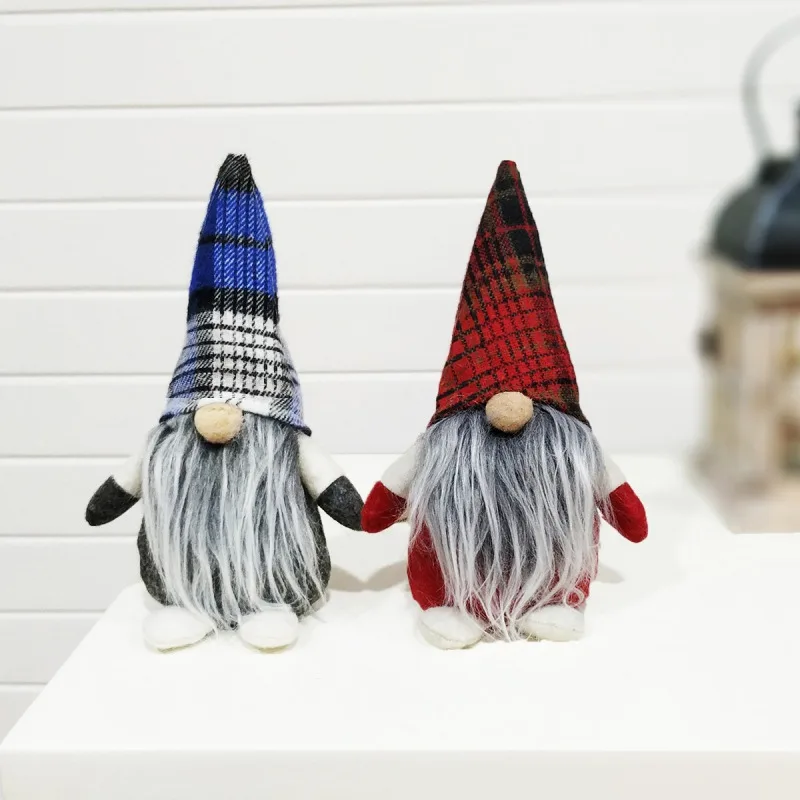

Christmas Lattice Santa Doll Handmade Swedish Tied Beard Gnome Gifts Desktop Ornaments Christmas Party Decor Plush Doll Figurine