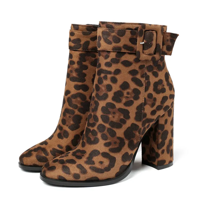 estilo europeu leopardo grão botas femininas cabeça