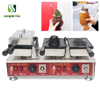 

Electric fish ice cream taiyaki baker pan opening mouth Fish shape waffle cone maker machine Korea ice cream Taiyaki machine