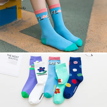 

2020 New Fashion Women Socks Cotton Color Sun Flowers Kawaii Harajuku Korea Original Funny Happy Soft Casual Girls Tube Socks