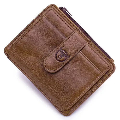 BULLCAPTAIN Genuine Leather RFID Blocking Zipper Card Holder Credit Cart Wallet Mini Slim Wallet Card & Id Holders Man Business - Image 8