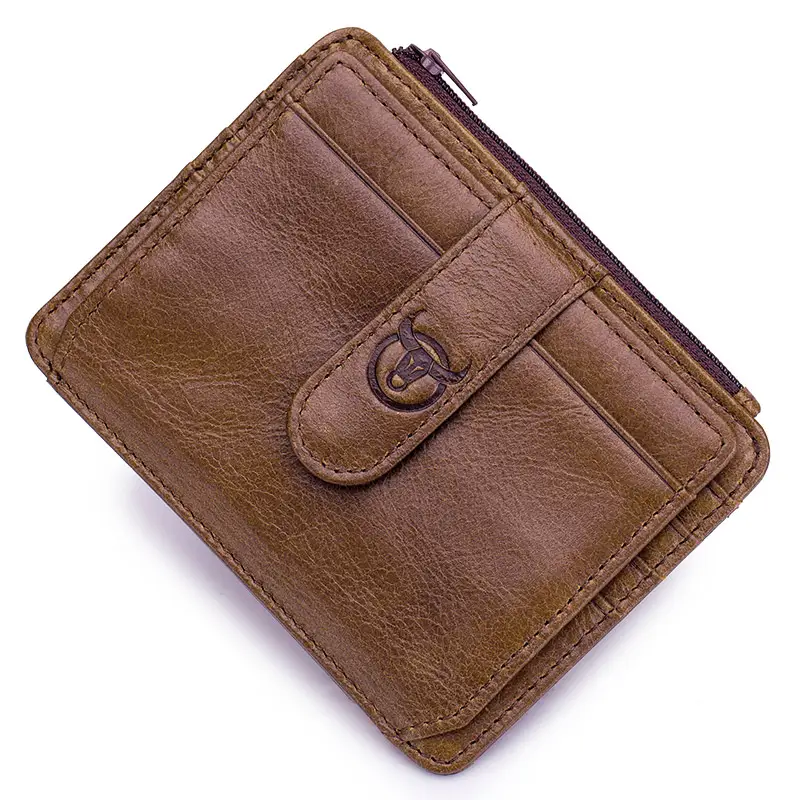 BULLCAPTAIN Genuine Leather RFID Blocking Zipper Card Holder Credit Cart Wallet Mini Slim Wallet Card & Id Holders Man Business - Image 8