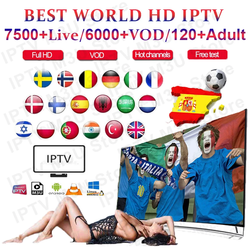 

HD World IPTV +7500 Live 6000 VOD 4K HD Channel best for Europe Arabic Asian Africa Latino America Android M3U IPTV subscription