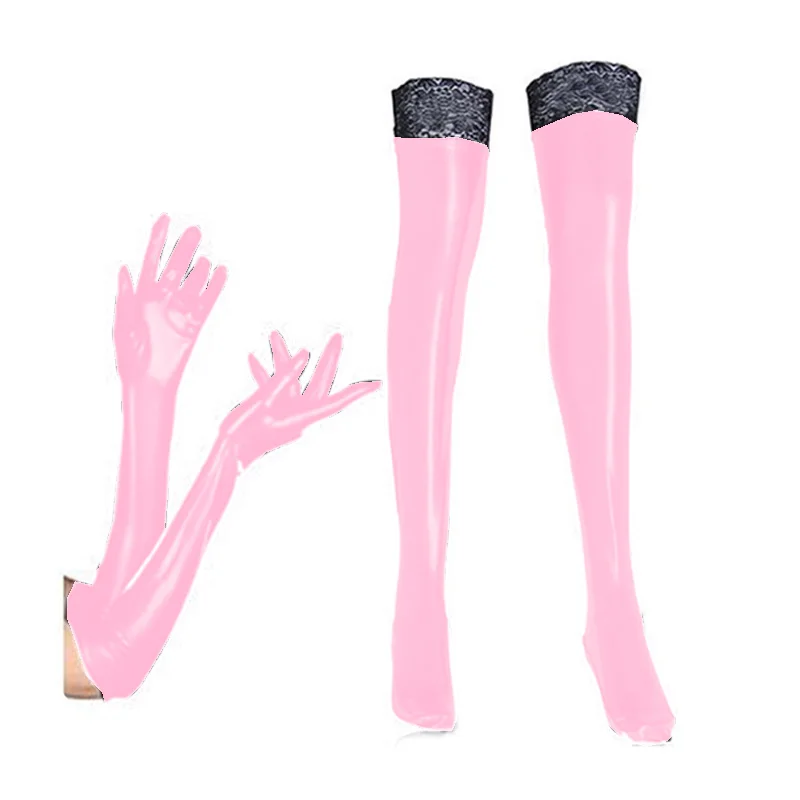 Fetish Queen Accessoires de costumes de Pole Dance Sexy pour femmes, gants longs en cuir métallique avec bas, accessoires de Cosplay érotiques avec dentelle