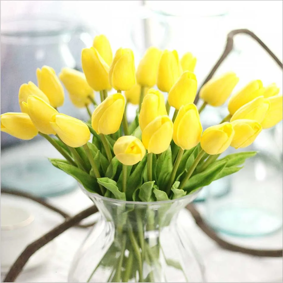 

10 Pcs beauty Real touch flowers latex Tulips flower Artificial Bouquet Fake flower bridal bouquet decorate flowers for wedding