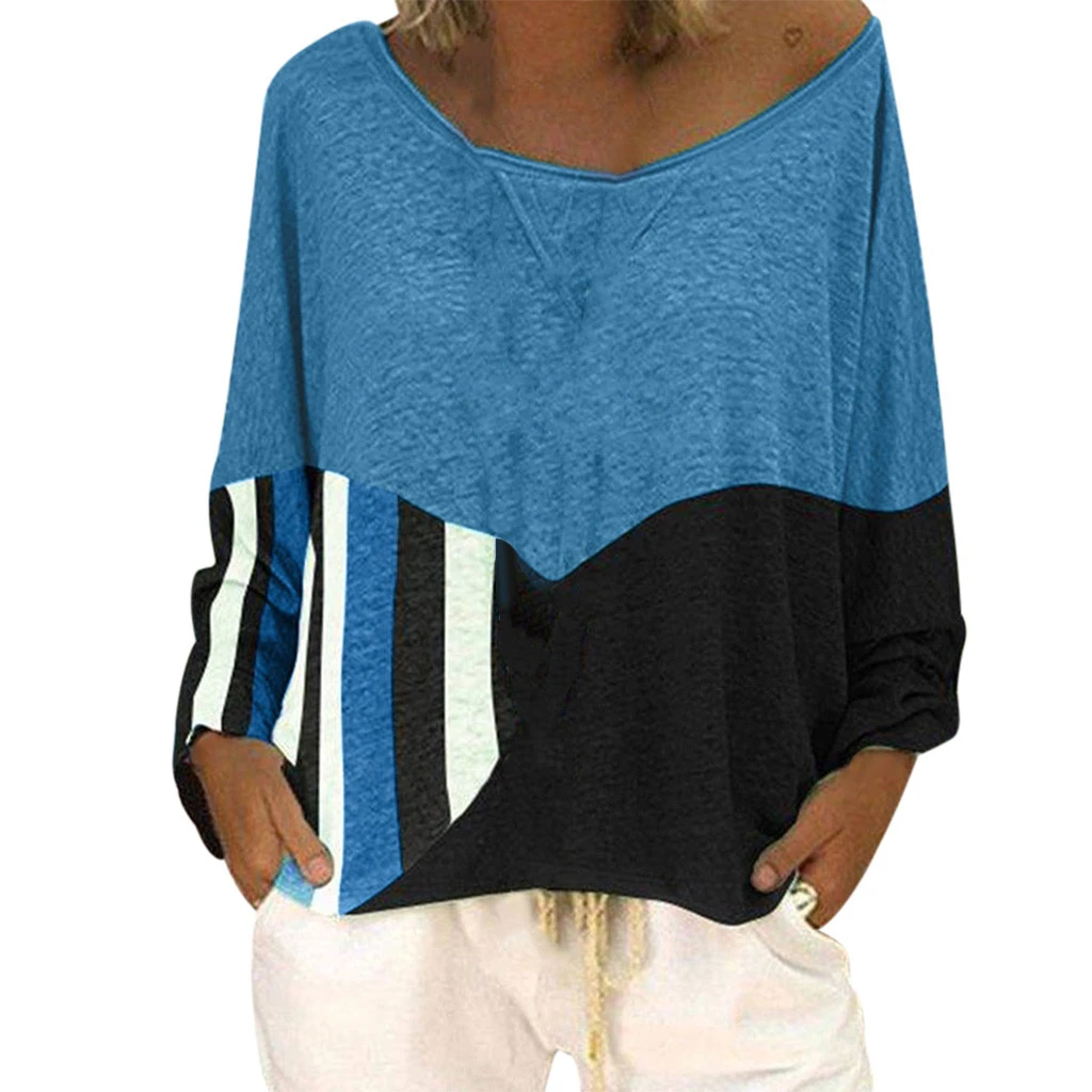 JAYCOSIN Fashion Blouse Casual Loose Round Neck Long Sleeve Color Matching Shirts Blouses Embroidery Casual Women Full Shirt 722