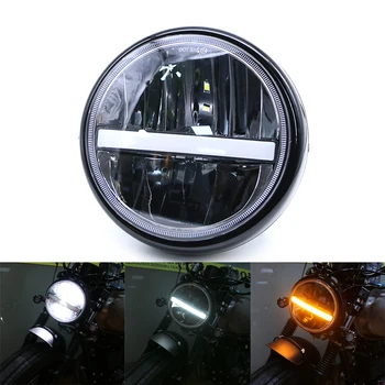 

7 inch Motorcycle LED Headlight High/Low Beam DRL Headlamp Fog Light Passing Lamps Moto Spotlight Black with Cover 12V