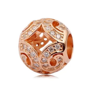

New 925 Sterling Silver Bead Charm Rose Gold Openwork Cloud Lace With Crystal Beads Fit Pandora Bracelet Bangle Diy Jewelry