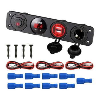 

4 Hole Panel Switch Base Dual USB Car Charger Voltmeter Meter Socket Switch Car Truck Boat Accessory 12-24V