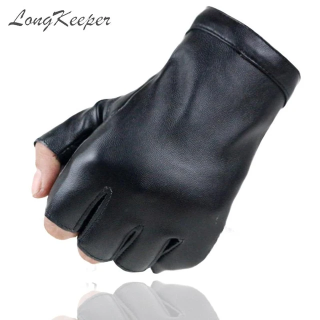 Fashion Men's Genuine Leather Gloves Driving 100% Sheepskin Half Fingerless  Gloves Fingerless Fitness Gloves Mittens Men Leather - AliExpress