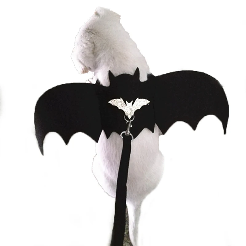 

Halloween Devil Wings Pet Cat Costumes Clothes Puppy Small Dog Harness Leash Set Cat Bat Wings Vampire Fancy Rabbit Supplies