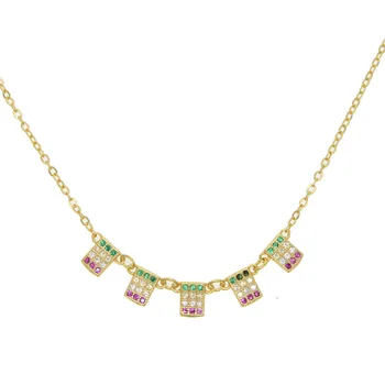 

real 925 sterling silver 35+8cm gold color necklace dainty delicate square drop green cz charm necklace for women wedding party