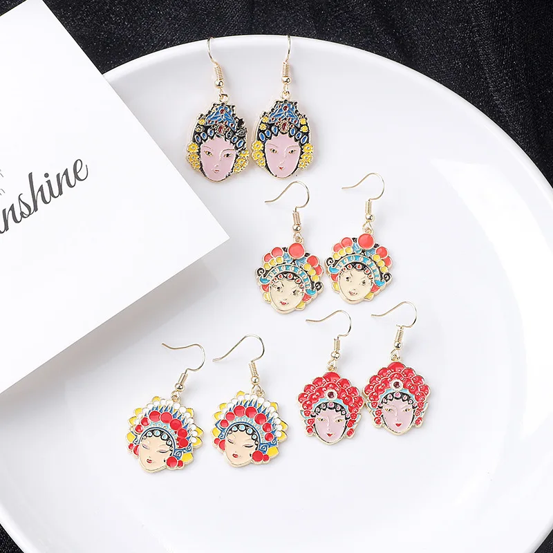 

Earing Christmas Jewelry Creative Chinese Style Peking Opera Mask Earrings Mu Guiying Earrings for Women Earings Fashion Jewelry