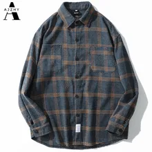 Фланелевая рубашка в полоску для мужчин и женщин, винтажные рубашки с длинным рукавом, мужская клетчатая уличная мода, повседневные весенне-осенние рубашки в стиле Харадзюку