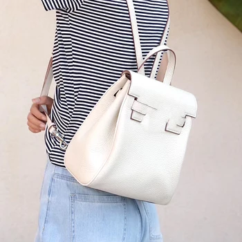 

Leather Backpack H Style Backpack Silver Hardware Soft Leather Top Layer Cowhide Microfiber Lining 2020 Fashionable Female Bag