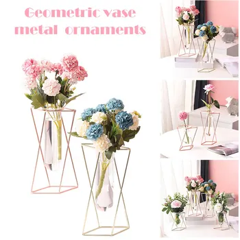 

Geometric Vases Wrought Iron Ornaments Living Room Flower Arrangement Home Glass Flower Stand Decoration FAS6