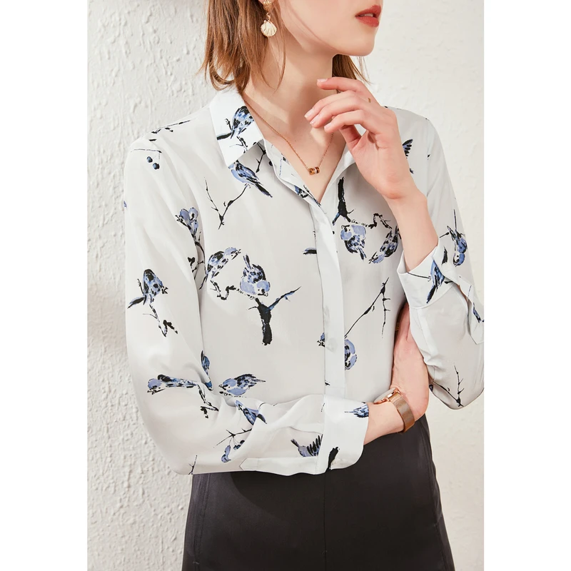 SuyaDream Silk Blouse Woman 100%Silk Crepe Long