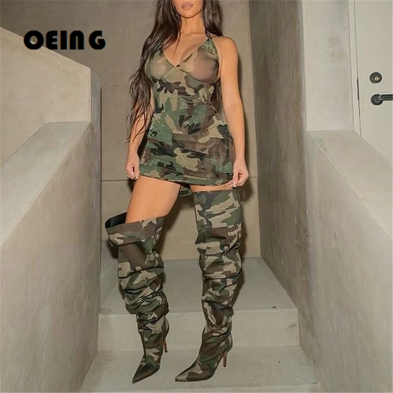 army fatigue high heel boots