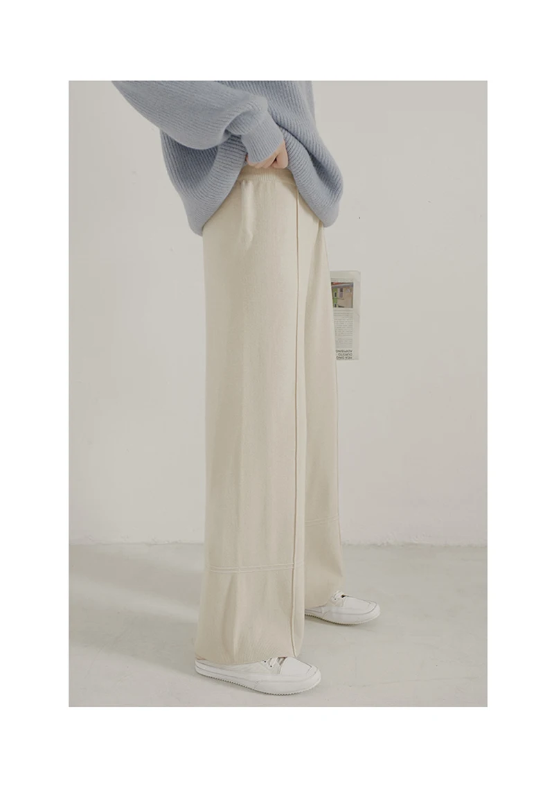 [EAM] Разноцветные длинные вязанные брюки с высокой эластичной резинкой на талии, новые свободные брюки для женщин, модные весенне-осенние 1H927