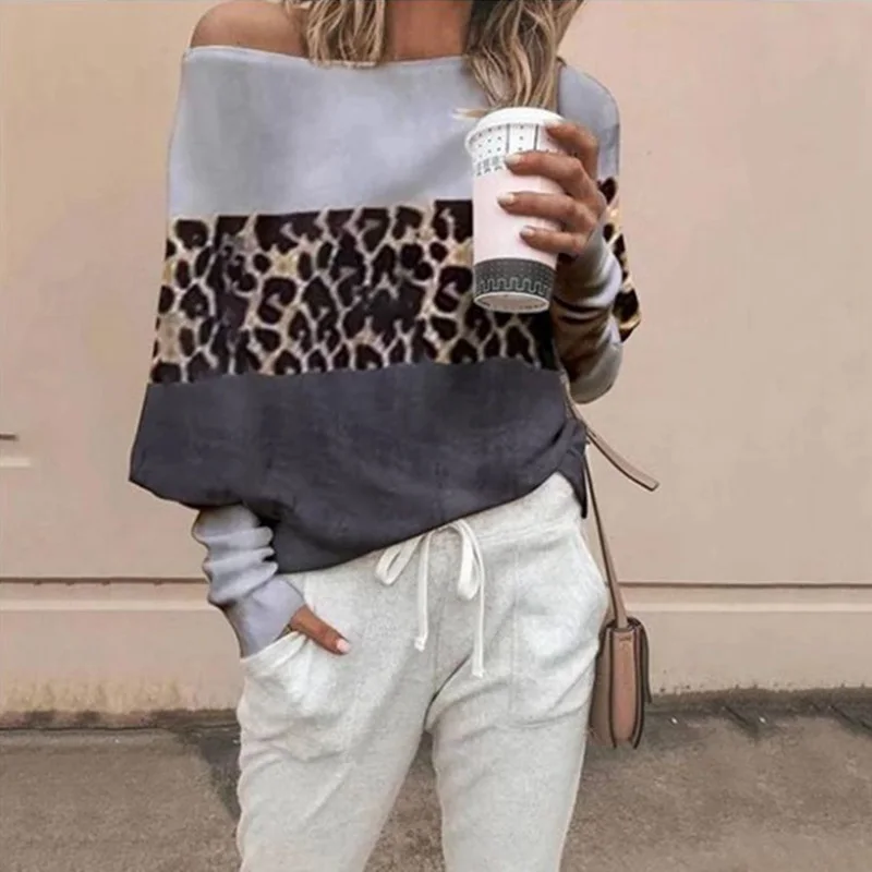 Skup Wzór w cętki z długim rękawem wokół szyi Harajuku kobiety koszule Streetwear koszulkę Femme koreański S 5XL Plus odzież damska SJ4543V