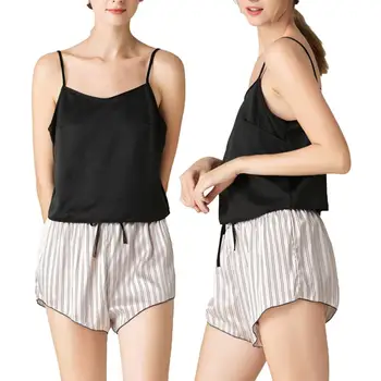 

Women Imitation Silk V Neck Spaghetti Strap Camisole Shorts Sleepwear Pajama Sleepwear Summer