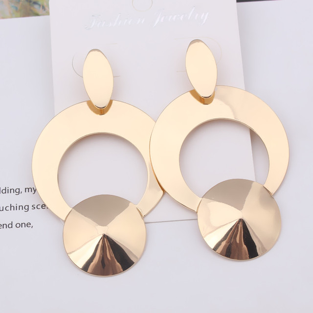 Triangle Dangle Earring for Woman Stripe Geometric Round Square Metal Exaggerated Drop Earrings Party Jewelry Punk Girl Gift